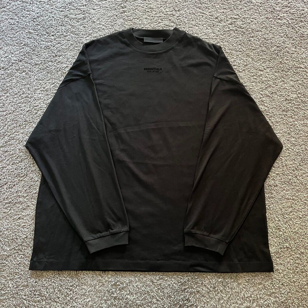 Essentials Fear of God FOG Long Sleeve Pullover T Shirt Black Oversized Mens L